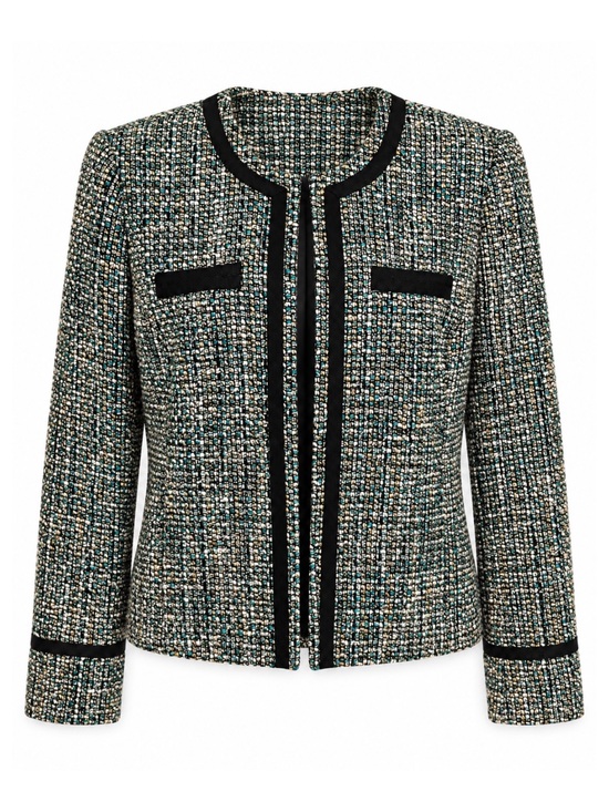 Daisy Fuentes Jackets & Blazers - Daisy Fuentes Black Tan & Teal Boucle Tweed Blazer Womens Size M
